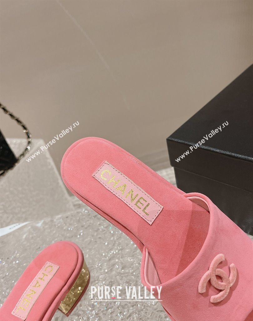 Chanel Lambskin Slide Sandals 5cm with Gold-Tone Heel Pink 2024 0126 (MD-240126096)