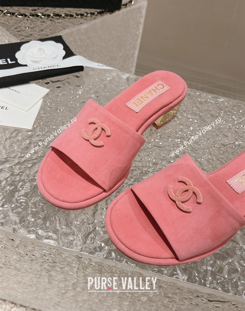 Chanel Lambskin Slide Sandals 5cm with Gold-Tone Heel Pink 2024 0126 (MD-240126096)