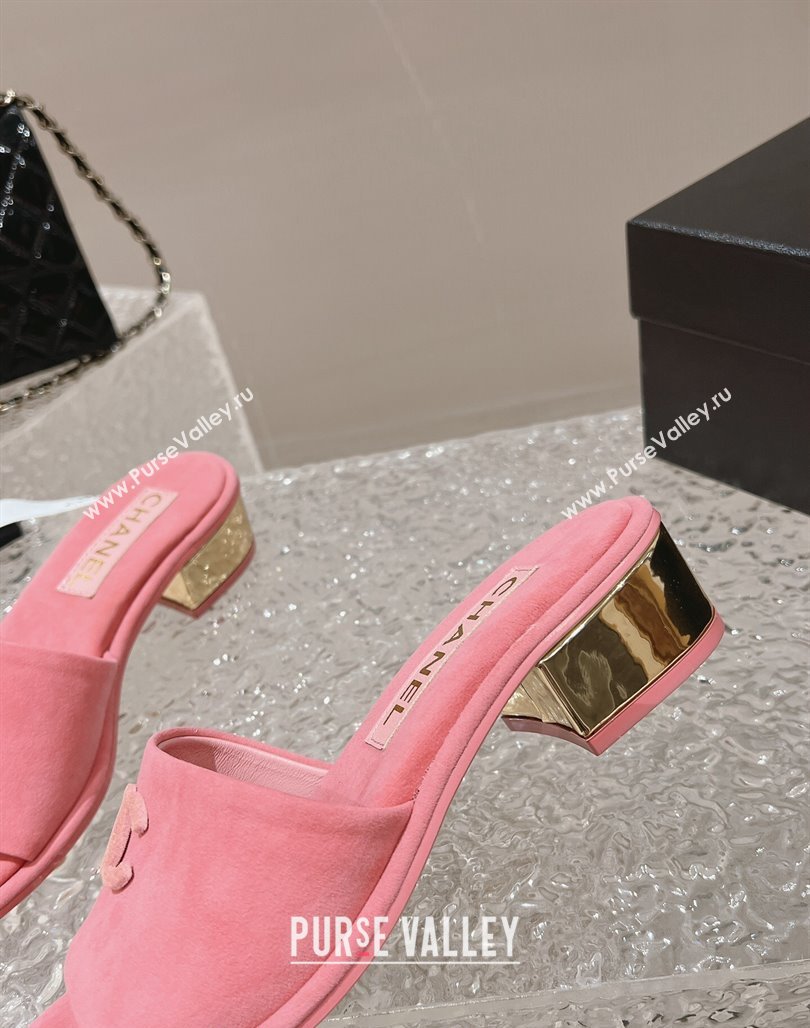 Chanel Lambskin Slide Sandals 5cm with Gold-Tone Heel Pink 2024 0126 (MD-240126096)