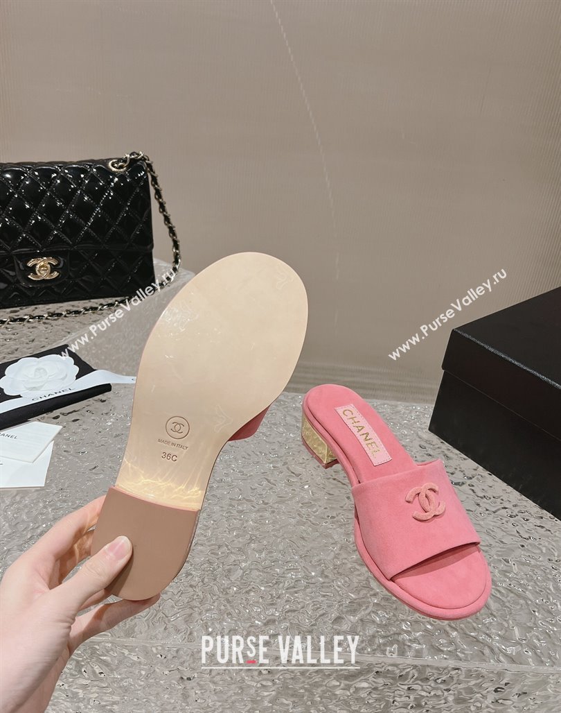 Chanel Lambskin Slide Sandals 5cm with Gold-Tone Heel Pink 2024 0126 (MD-240126096)