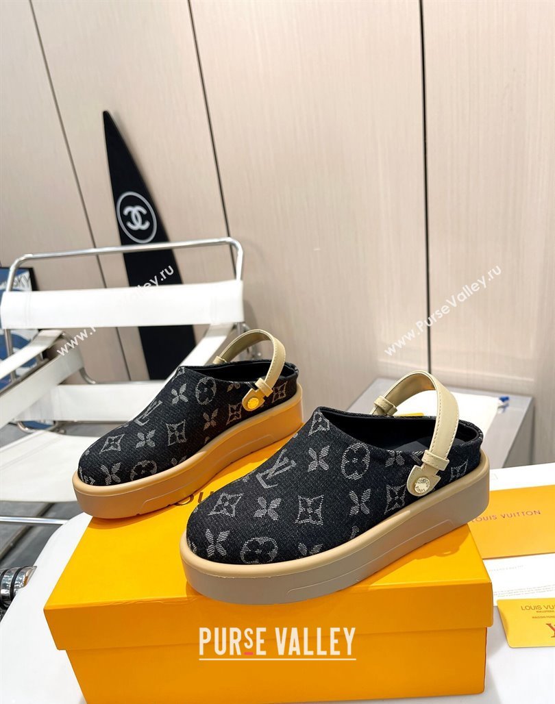 Louis Vuitton Aspen Platform Clog Platform Mules in Black Monogram Denim 2024 1ACMR5 (MD-240127028)