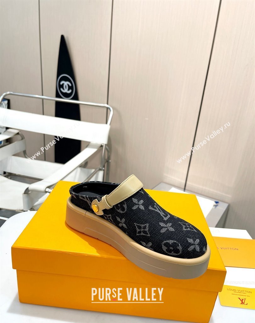 Louis Vuitton Aspen Platform Clog Platform Mules in Black Monogram Denim 2024 1ACMR5 (MD-240127028)