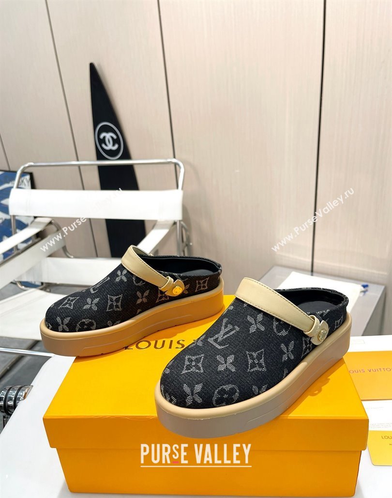 Louis Vuitton Aspen Platform Clog Platform Mules in Black Monogram Denim 2024 1ACMR5 (MD-240127028)