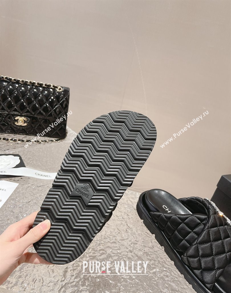 Chanel Cross Nylon Strap Slide Sandals with Crystals CC Black 2024 0126 (MD-240126097)