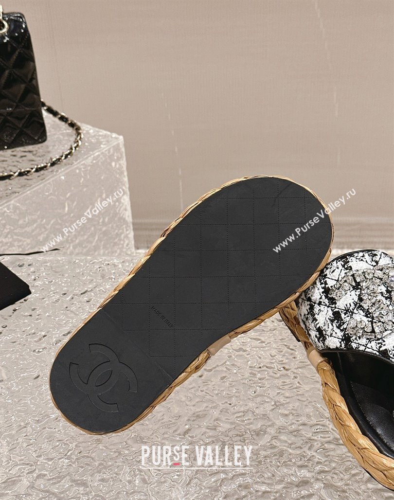 Chanel Tweed Flat Thong Slide Sandals with Crystals CC Black 2024 0126 (MD-240126104)