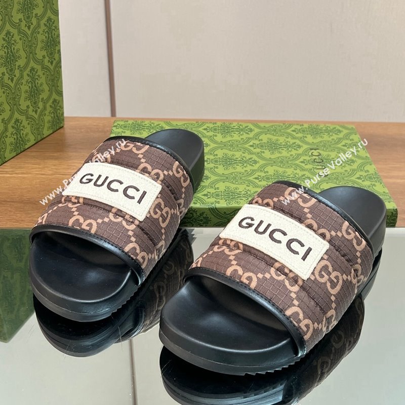 Gucci Maxi-GG Flat Slide Sandals Brown 2024 771466 (MD-240127033)