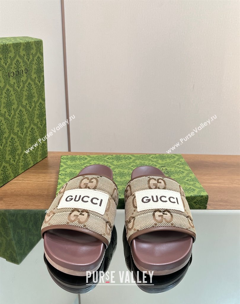 Gucci Maxi-GG Flat Slide Sandals Camel 2024 771466 (MD-240127034)