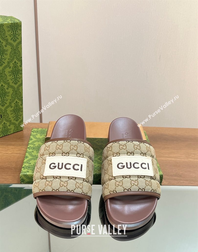 Gucci GG Flat Slide Sandals Beige/Brown 2024 771466 (MD-240127036)