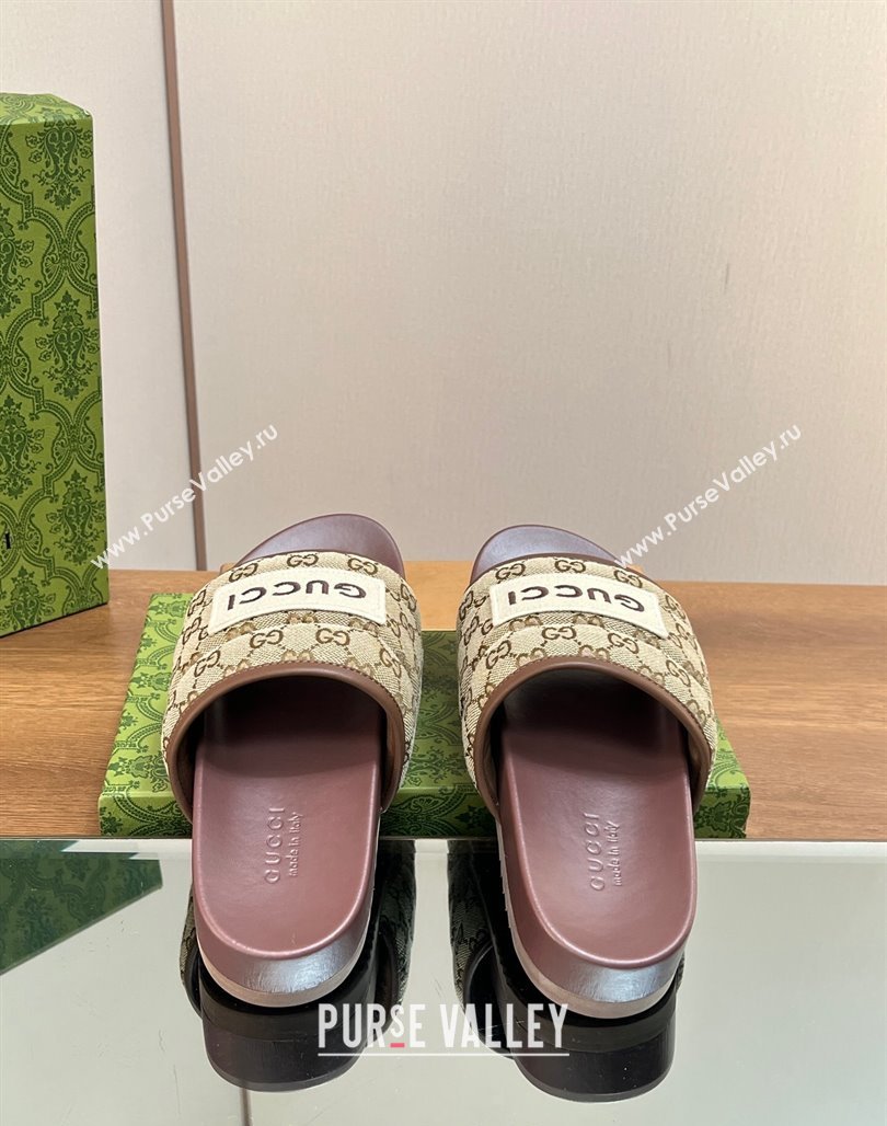 Gucci GG Flat Slide Sandals Beige/Brown 2024 771466 (MD-240127036)