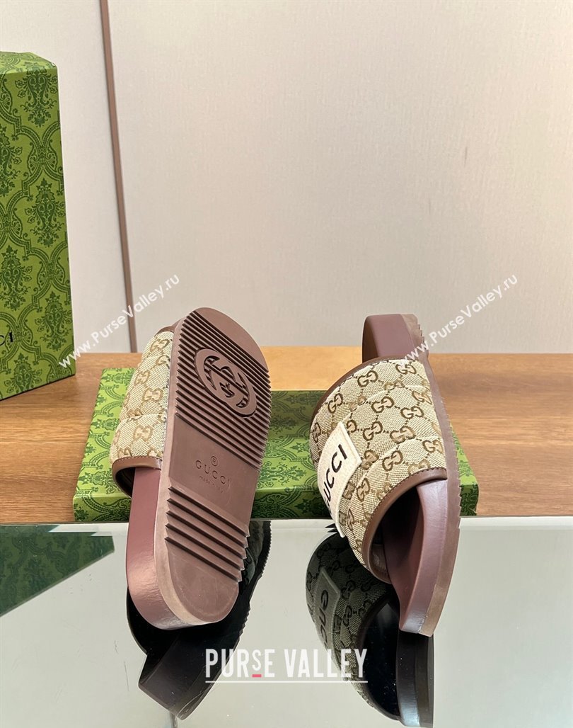 Gucci GG Flat Slide Sandals Beige/Brown 2024 771466 (MD-240127036)