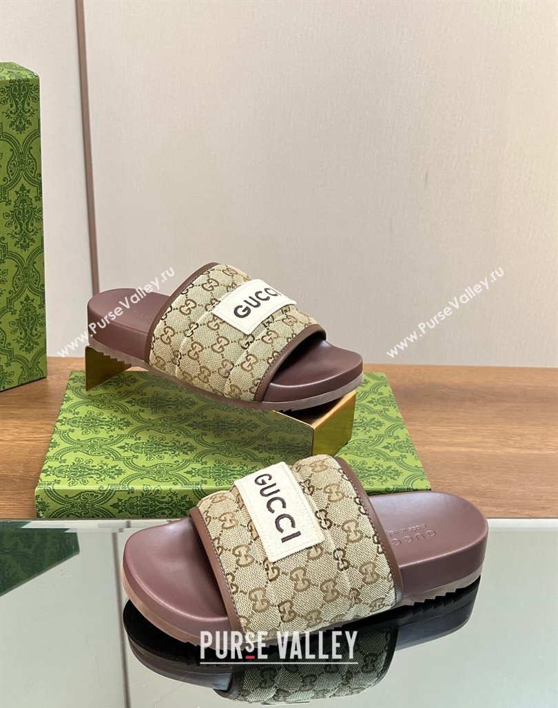 Gucci GG Flat Slide Sandals Beige/Brown 2024 771466 (MD-240127036)