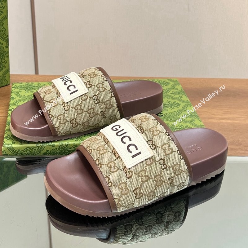 Gucci GG Flat Slide Sandals Beige/Brown 2024 771466 (MD-240127036)