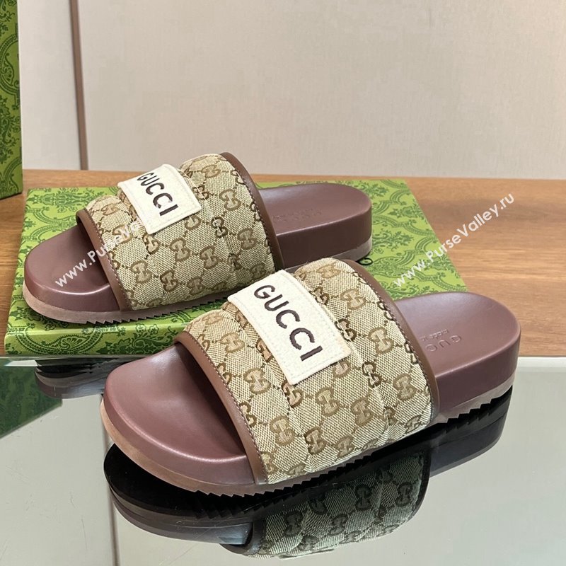 Gucci GG Flat Slide Sandals Beige/Brown 2024 771466 (MD-240127036)