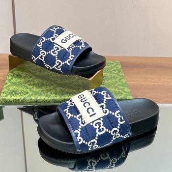 Gucci GG Flat Slide Sandals Navy Blue 2024 771466 (MD-240127037)