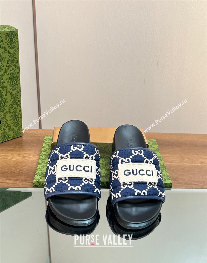 Gucci GG Flat Slide Sandals Navy Blue 2024 771466 (MD-240127037)