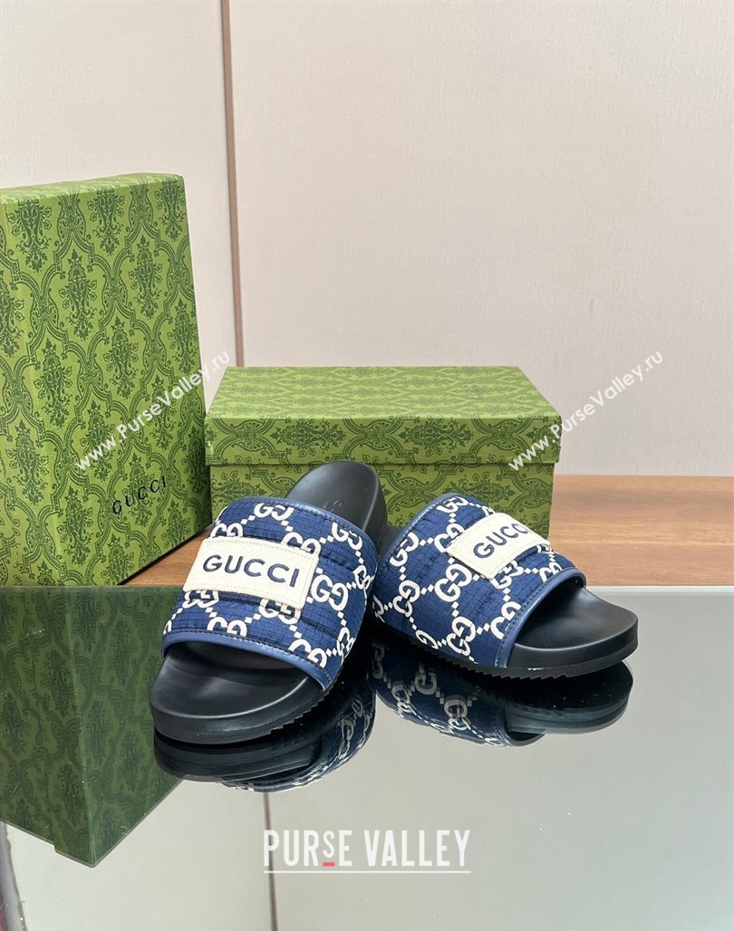 Gucci GG Flat Slide Sandals Navy Blue 2024 771466 (MD-240127037)