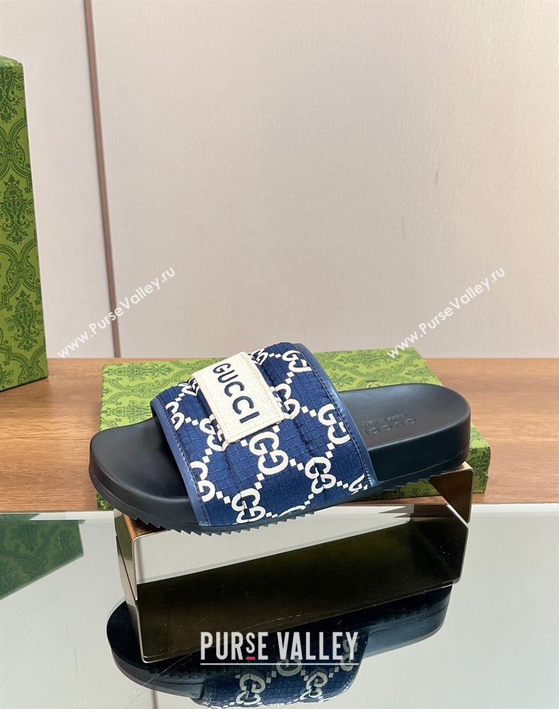 Gucci GG Flat Slide Sandals Navy Blue 2024 771466 (MD-240127037)