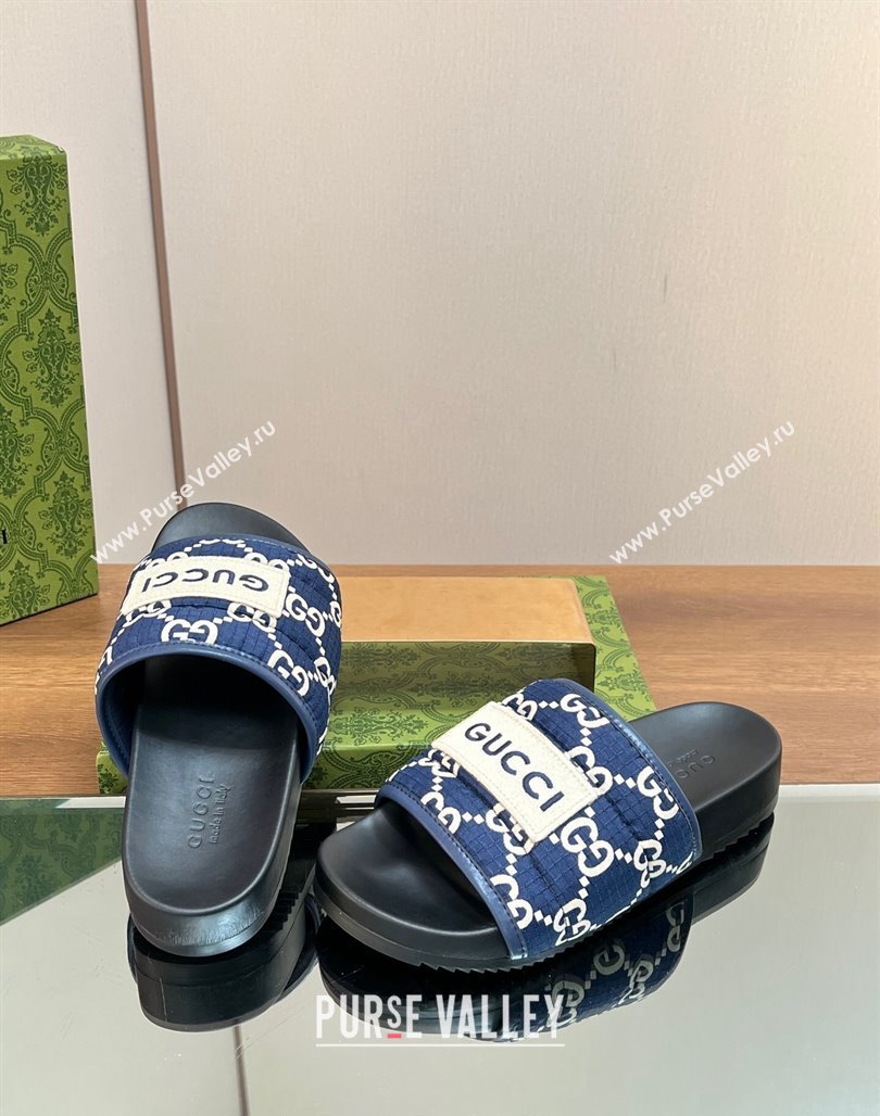 Gucci GG Flat Slide Sandals Navy Blue 2024 771466 (MD-240127037)