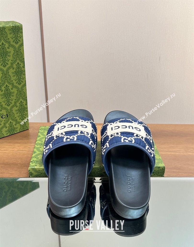 Gucci GG Flat Slide Sandals Navy Blue 2024 771466 (MD-240127037)