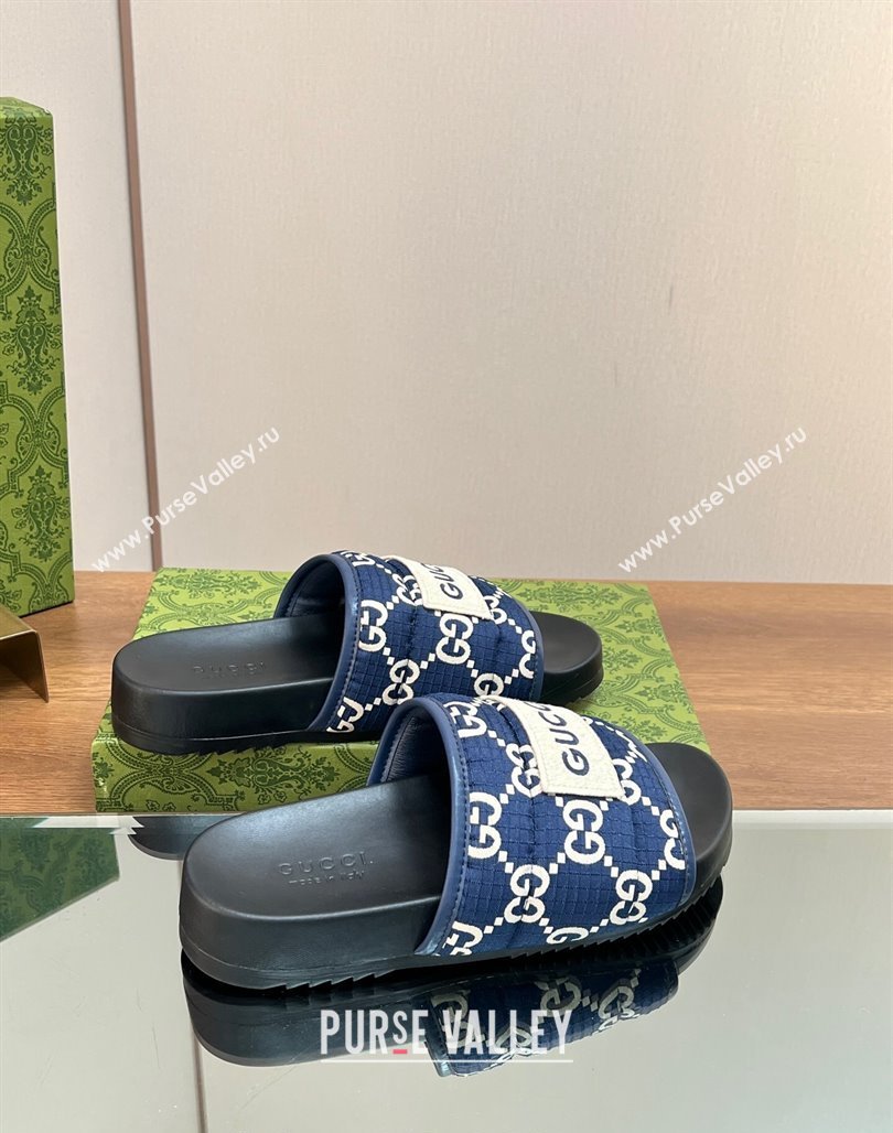 Gucci GG Flat Slide Sandals Navy Blue 2024 771466 (MD-240127037)