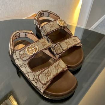 Gucci Double G Canvas Flat Sandals Beige/Brown 2024 771575 (MD-240127038)