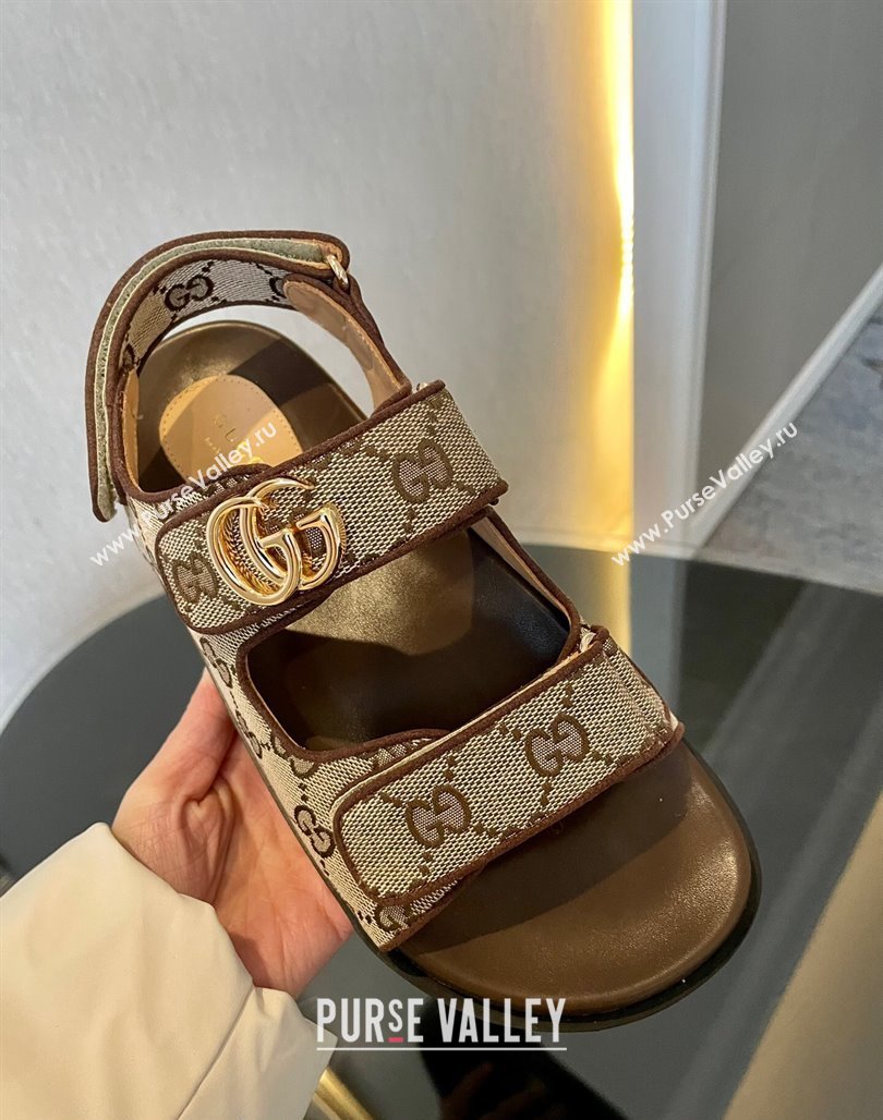 Gucci Double G Canvas Flat Sandals Beige/Brown 2024 771575 (MD-240127038)