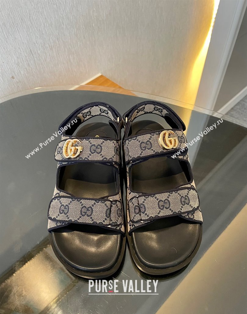 Gucci Double G Canvas Flat Sandals Grey/Blue 2024 771575 (MD-240127039)