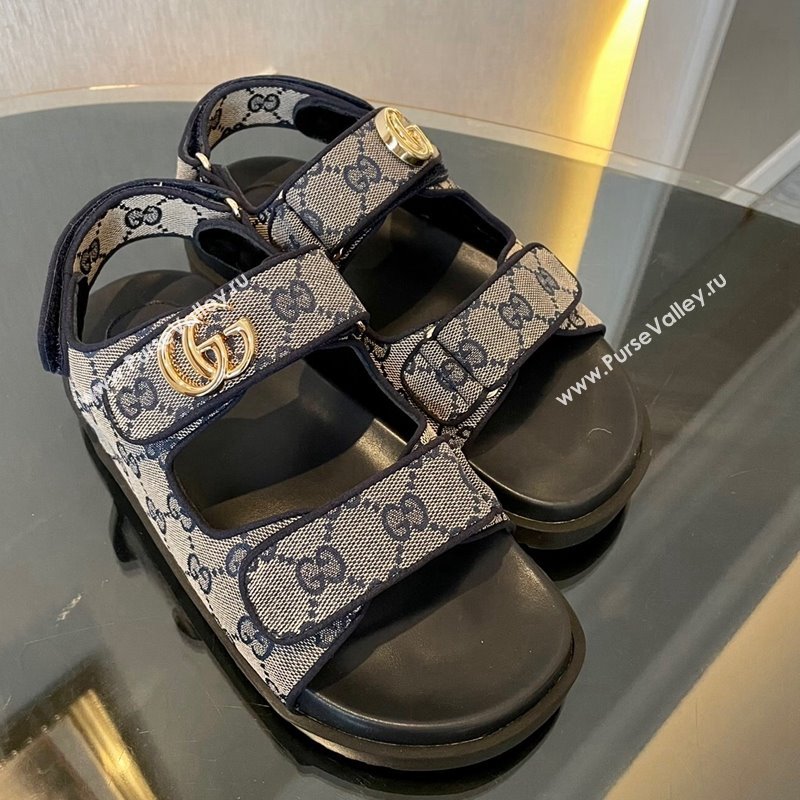 Gucci Double G Canvas Flat Sandals Grey/Blue 2024 771575 (MD-240127039)