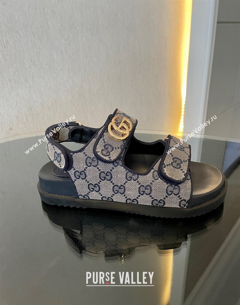 Gucci Double G Canvas Flat Sandals Grey/Blue 2024 771575 (MD-240127039)