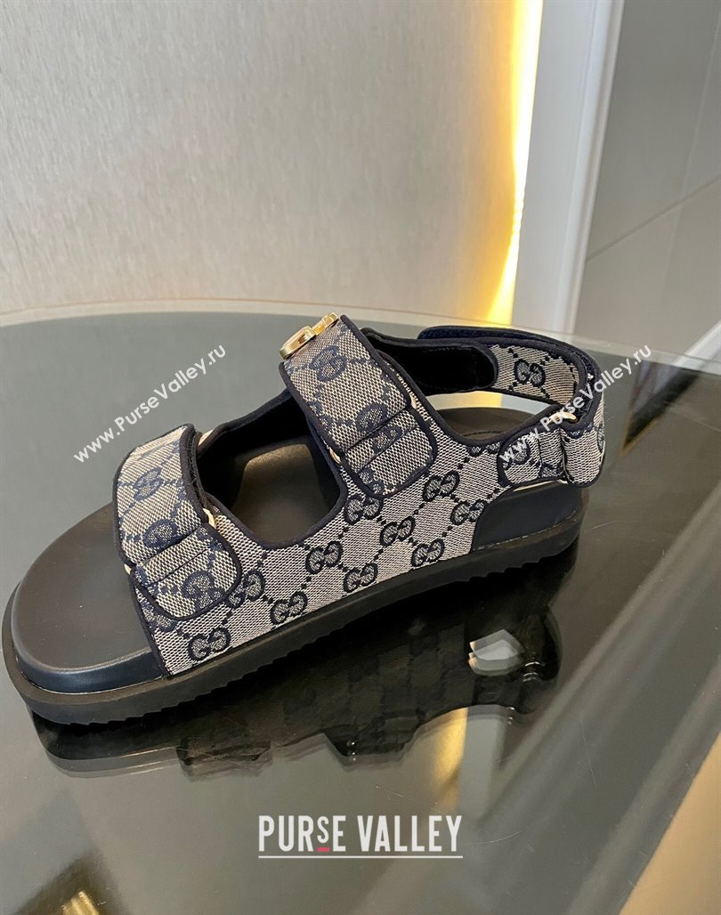 Gucci Double G Canvas Flat Sandals Grey/Blue 2024 771575 (MD-240127039)