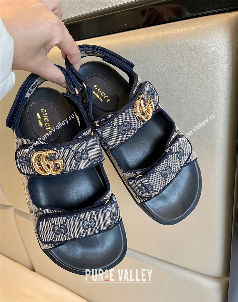 Gucci Double G Canvas Flat Sandals Grey/Blue 2024 771575 (MD-240127039)