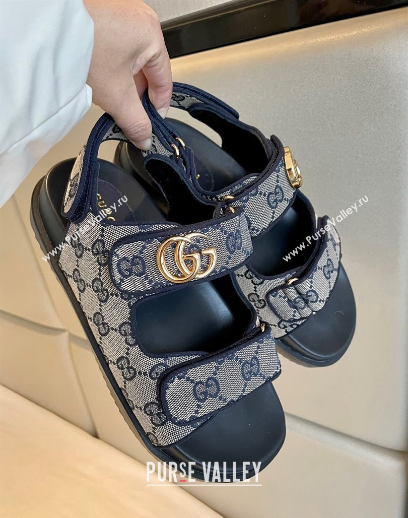 Gucci Double G Canvas Flat Sandals Grey/Blue 2024 771575 (MD-240127039)