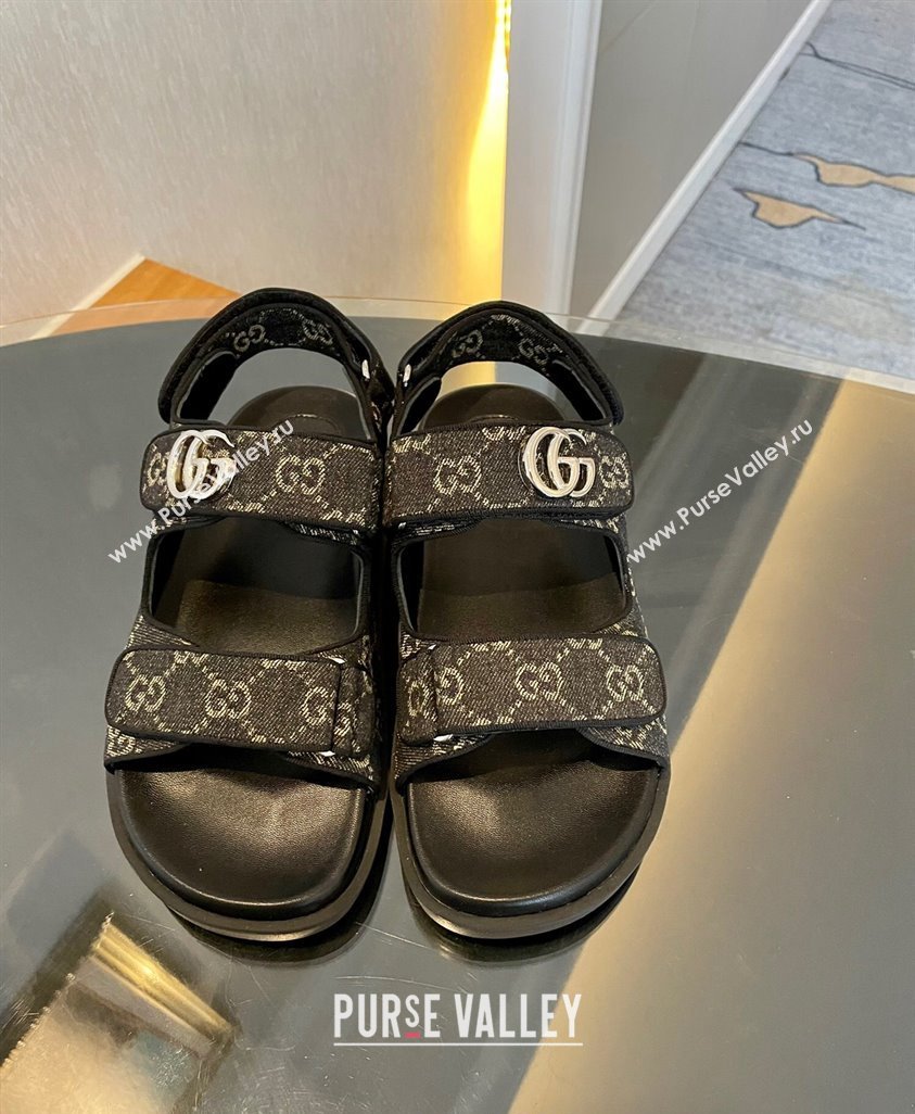 Gucci Black Double G Denim Flat Sandals 2024 771575 (MD-240127040)