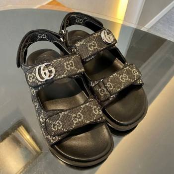 Gucci Black Double G Denim Flat Sandals 2024 771575 (MD-240127040)