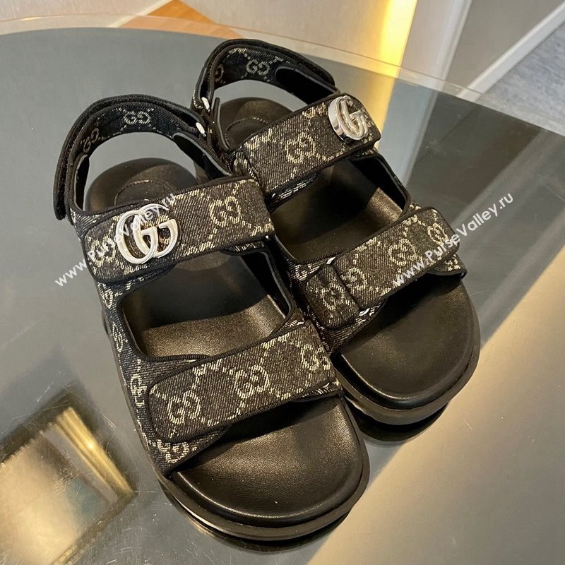 Gucci Black Double G Denim Flat Sandals 2024 771575 (MD-240127040)