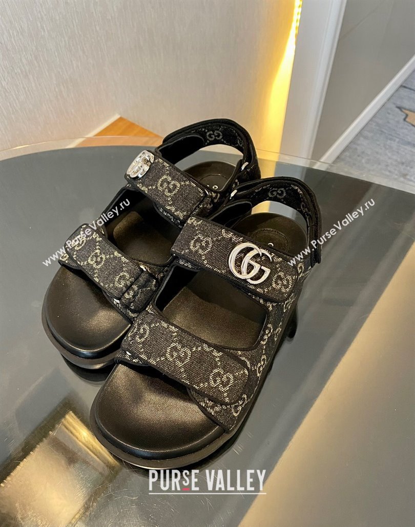 Gucci Black Double G Denim Flat Sandals 2024 771575 (MD-240127040)