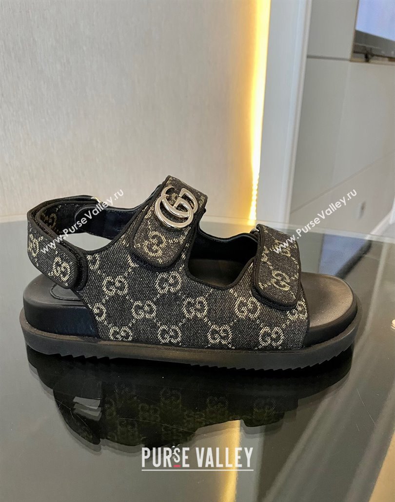 Gucci Black Double G Denim Flat Sandals 2024 771575 (MD-240127040)