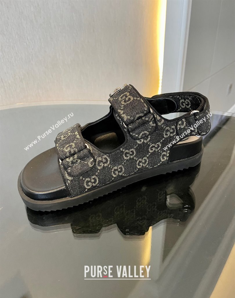 Gucci Black Double G Denim Flat Sandals 2024 771575 (MD-240127040)