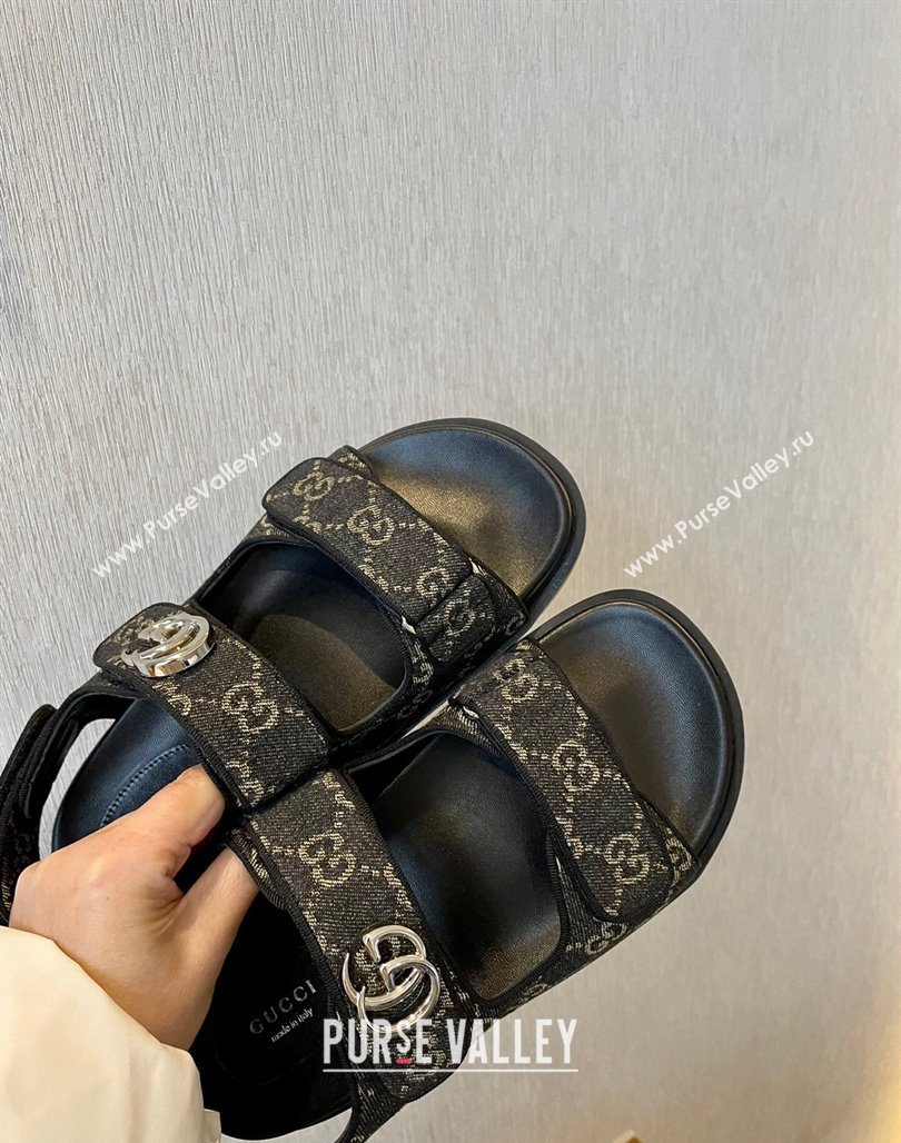 Gucci Black Double G Denim Flat Sandals 2024 771575 (MD-240127040)