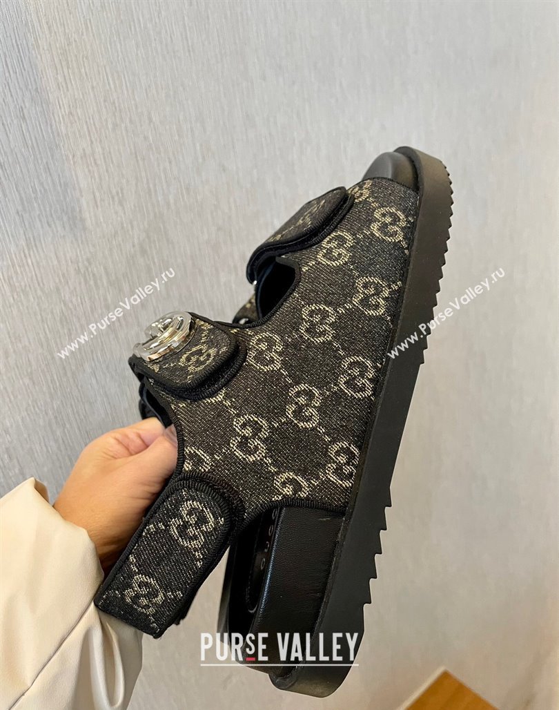 Gucci Black Double G Denim Flat Sandals 2024 771575 (MD-240127040)