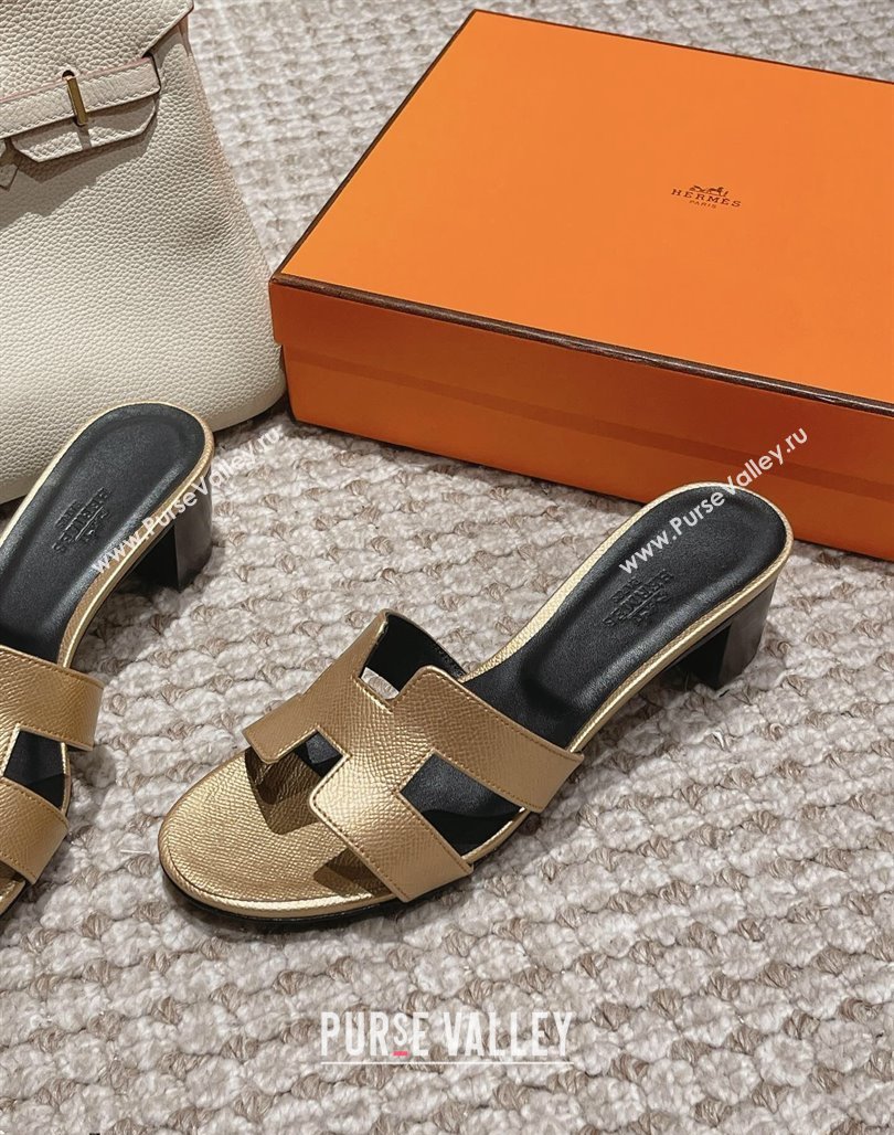 Hermes Classic Oasis Heel Slide Sandals 4.5cm in Palm Grained Leather Gold 2024 0123 (MD-240123007)