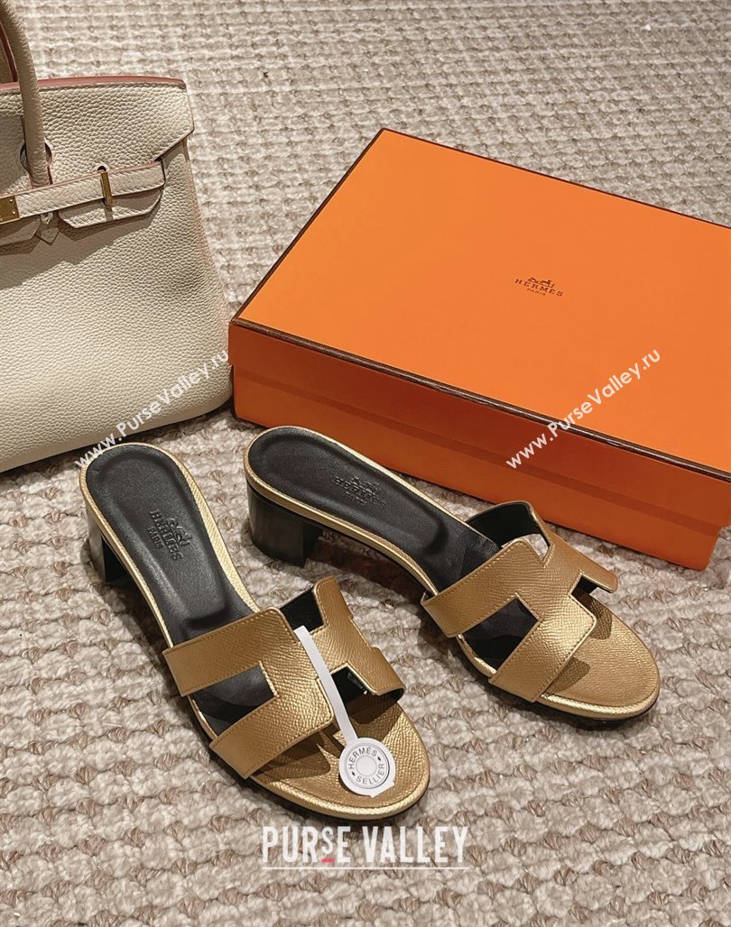 Hermes Classic Oasis Heel Slide Sandals 4.5cm in Palm Grained Leather Gold 2024 0123 (MD-240123007)