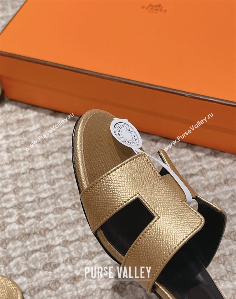 Hermes Classic Oasis Heel Slide Sandals 4.5cm in Palm Grained Leather Gold 2024 0123 (MD-240123007)