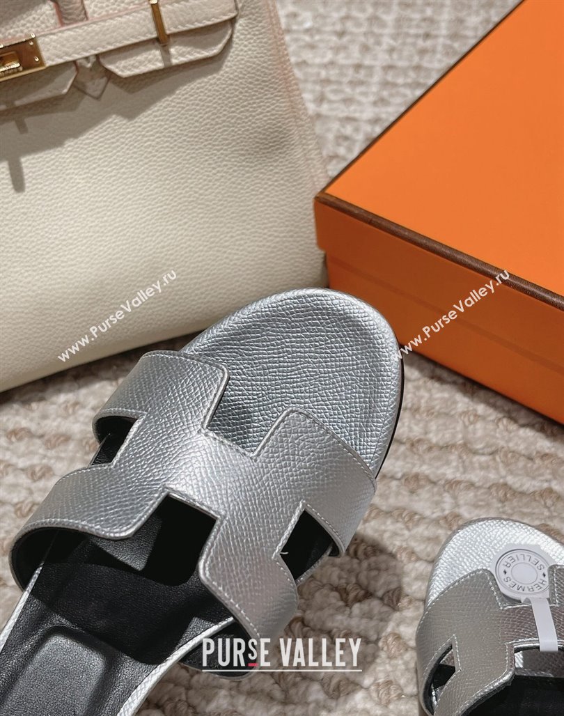 Hermes Classic Oasis Heel Slide Sandals 4.5cm in Palm Grained Leather Silver 2024 0123 (MD-240123008)