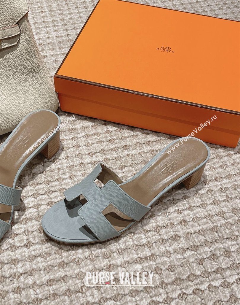 Hermes Classic Oasis Heel Slide Sandals 4.5cm in Palm Grained Leather Pale Blue 2024 0123 (MD-240123009)