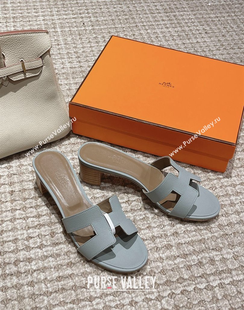 Hermes Classic Oasis Heel Slide Sandals 4.5cm in Palm Grained Leather Pale Blue 2024 0123 (MD-240123009)