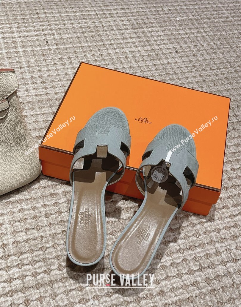 Hermes Classic Oasis Heel Slide Sandals 4.5cm in Palm Grained Leather Pale Blue 2024 0123 (MD-240123009)