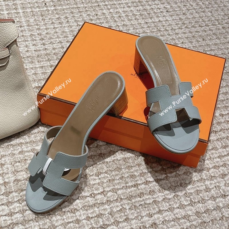 Hermes Classic Oasis Heel Slide Sandals 4.5cm in Palm Grained Leather Pale Blue 2024 0123 (MD-240123009)