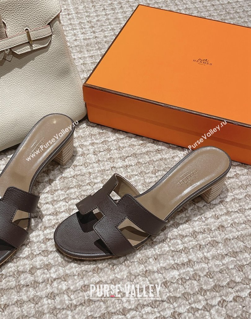 Hermes Classic Oasis Heel Slide Sandals 4.5cm in Palm Grained Leather Dark Grey 2024 0123 (MD-240123010)