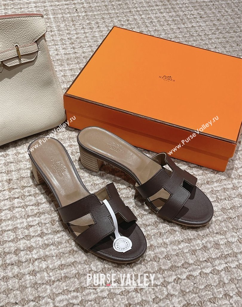 Hermes Classic Oasis Heel Slide Sandals 4.5cm in Palm Grained Leather Dark Grey 2024 0123 (MD-240123010)